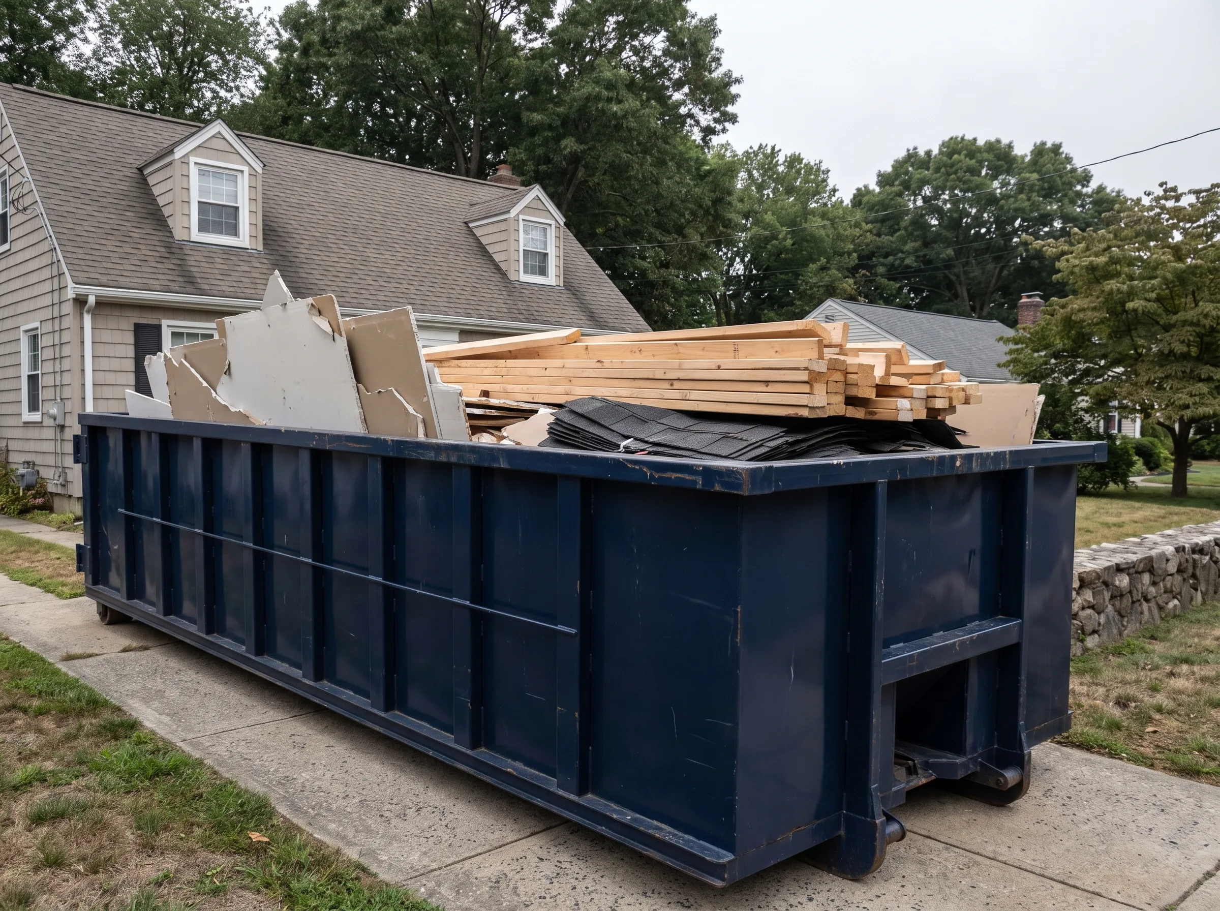 Roll-off dumpster being loaded in Berkshire County, MA